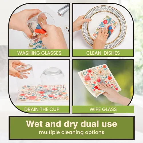 Vista 5 de Paños de cocina suecos reutilizables, paquete de 6, paños de cocina sin olor, paños de papel reutilizables de secado rápido, paños de papel