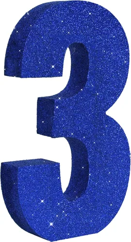 Vista 14 de TONIFUL Centro de mesa de madera número 0 con purpurina azul de 7.8 pulgadas, decoración de fiesta de cumpleaños azul, dígito 0 para cumpleaños
