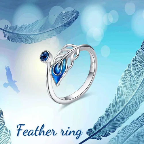 Vista 4 de Anillo ajustable con pluma, libélula, cruz, celta, plata de ley, joyería abierta, regalos para mujer