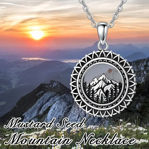 Vista 21 de PROESS Collar de plata de ley con colgante de montaña y sol de semilla de mostaza/masónico/brújula para mujeres y hombres, collar con colgante