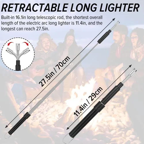 Vista 2 de Encendedor de arco eléctrico – Encendedor de plasma recargable con cuello ajustable de 11.4 a 27.55 pulgadas, resistente al viento y sin llama