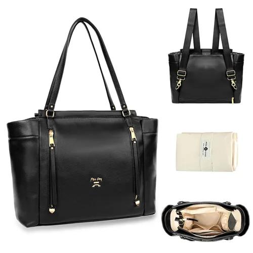 Vista 10 de miss fong Bolso de pañales de cuero con diseño a cuadros, mochila grande para mamá, bolsa hospitalaria de gran capacidad, 12 bolsillos, bolso