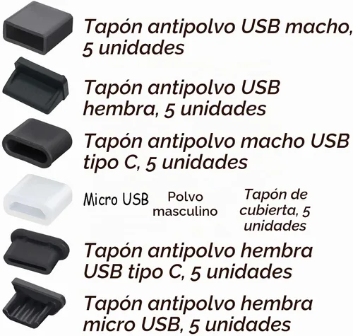 Vista 2 de 30 tapones USB antipolvo con 6 tipos, tapón antipolvo USB tipo C, protector de puerto de silicona suave micro USB, protector de cubierta antipolvo