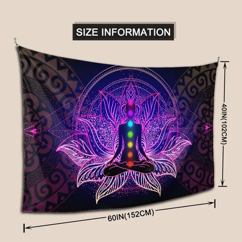 Vista 5 de OCUSOHEN Tapiz de siete chakras, diseño de mandala, colorido tapiz bohemio para yoga, meditación, tapiz colgante de pared para dormitorio