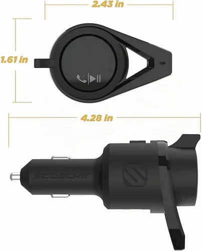 Vista 4 de Scosche Transmisor de radio FM Bluetooth para automóvil, kit manos libres con puertos de carga USB duales, cargador de coche USB A de 12 W + 20 W