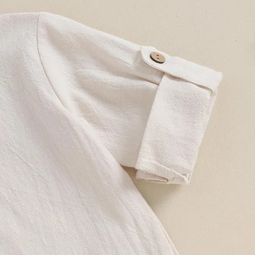 Vista 6 de Karuedoo Prendas de vestir para bebé niño de algodón y lino, camisas Henley con botones de manga larga, pantalones casuales conjunto A-beige Hierba