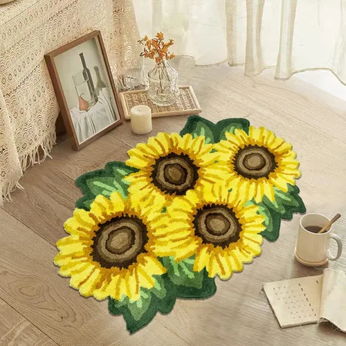 Vista 12 de USTIDE Tapete de área de girasol, tapete de flores amarillas, bonito tapete para baño y cocina, tapete hecho a mano, lavable, floral