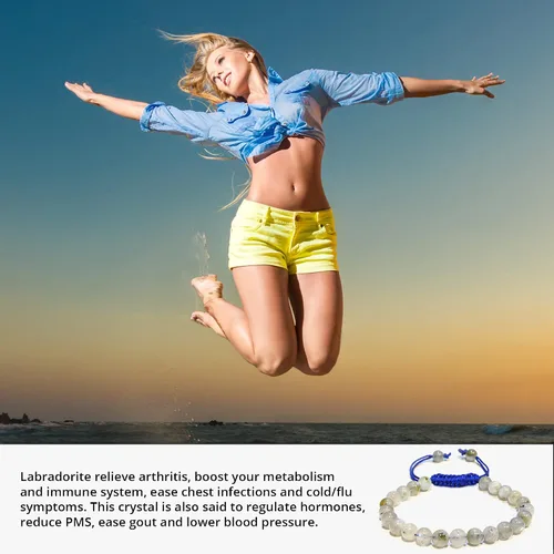 Vista 104 de Adjustable Crystal Bracelet – Gemstone Bead Bracelet with Adjustable Macrame String – Chic Gemstone Bracelet for Men and Women – 8mm Round Healing
