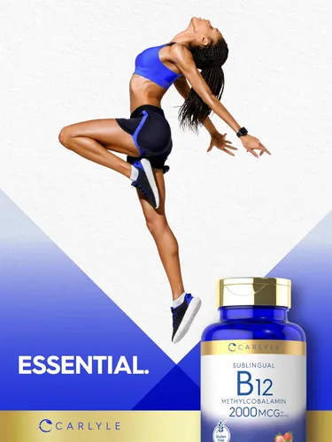 Vista 7 de Carlyle Vitamina B12 de 2000 mcg 240 tabletas de disolución rápida Metilcobalamina sublingual Sabor a bayas Suplemento vegetariano, sin OMG