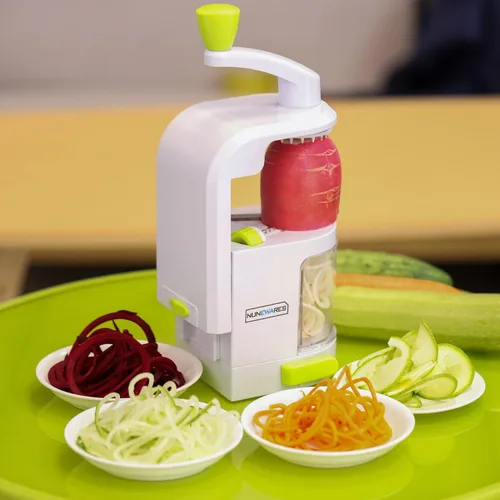 Vista 5 de Espiralizador Cortador de Verduras (Cuchillas Giratorias 4 en 1) Espiralizador de Verduras Resistente con Ventosa Fuerte, Creador de Fideos