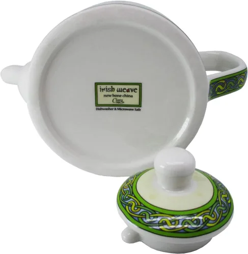 Vista 4 de Royal Tara Clara - Tetera de porcelana de trébol, tetera irlandesa con nudo celta con tapa extraíble, hecha de porcelana de hueso, apta