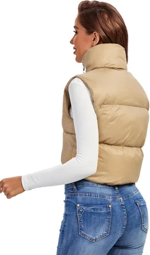 Vista 4 de Fuinloth - Chaleco con relleno, cuello alto, ligero, con cremallera, chaleco acolchado, para mujer