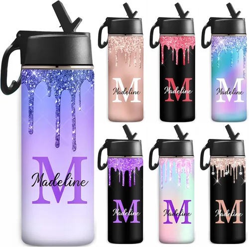 Vista 26 de Botella de agua personalizada, botella de agua deportiva personalizada con nombre, botella de acero inoxidable aislada al vacío con tapa con Color 1
