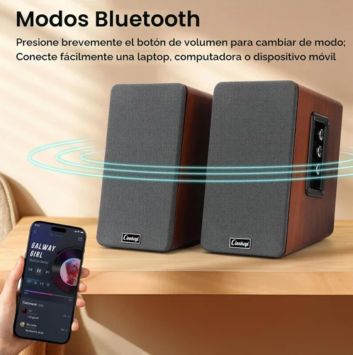 Vista 4 de Altavoces de PC de 50 W, altavoces de estantería de madera RCA, AUX