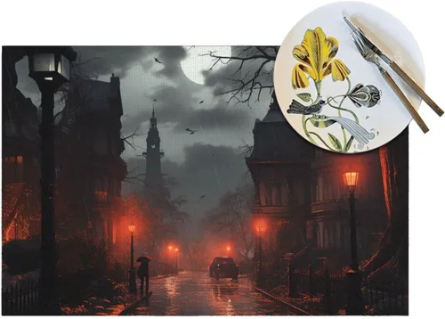 Vista 5 de 6 PCS PVC Placemats Set Place Mats Bad Weather Non-Slip Weave Place Mats 12" x 18" Farmhouse Table Mat Set for Family Dinners Wedding Parties