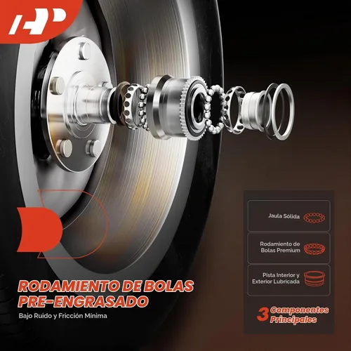 Vista 2 de A-Premium Cojinete de rueda trasera y conjunto de cubo con ABS y 5
