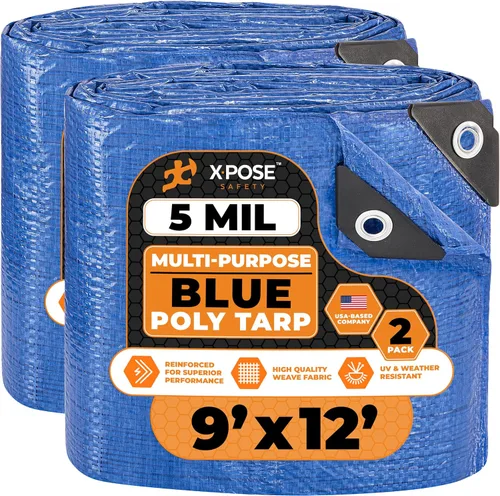 Vista 21 de Xpose Safety - Lona de polietileno ligera azul – Funda protectora multiusos, paño de goteo – duradero, impermeable, resistente a la intemperie