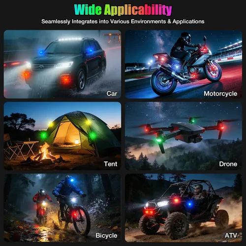 Vista 6 de 4PCS 11LEDs luces estroboscópicas inalámbricas LED, luces de advertencia RGB para el coche de Ebike Waterproof Anti-Collision Warning Lights
