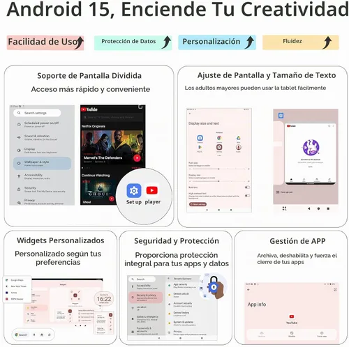 Vista 3 de Suicoey Tablet Android 15 con teclado - Tablet de 10 pulgadas, 16 GB+128 GB, expansión de 1 TB, Octa-Core, WiFi 2.4G/5G, 8000mAh, BT V5.0, GMS