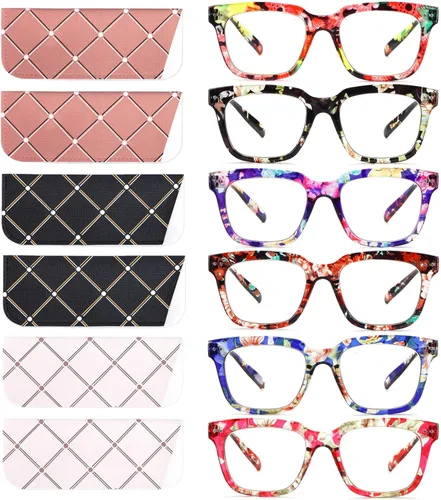 Vista 9 de Paquete de 6 lentes de lectura de moda para mujeres y hombres, bloqueo de luz azul, lectores cuadrados de gran tamaño con bisagra de resorte