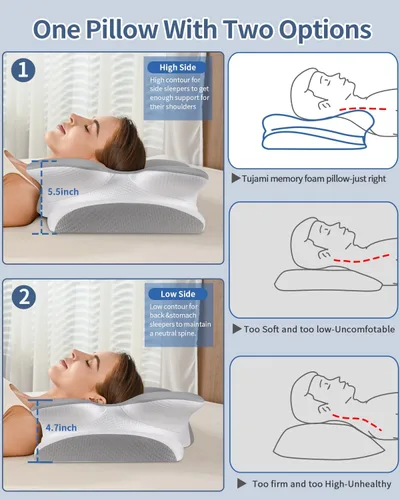 Vista 5 de Cervical Neck Pillow for Pain Relief - Ergonomic Pillow for Sleeping, Contour Memory Foam Pillows Orthopedic Bed Pillow for Side Back Stomach