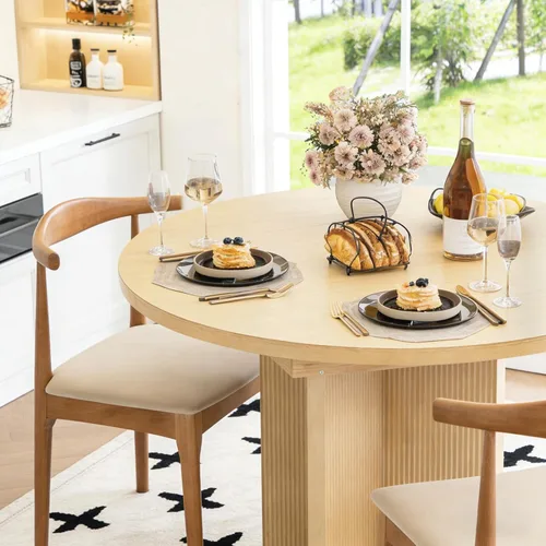 Vista 9 de Mesa de comedor extensible, redonda de 35.4 pulgadas a 47.2 pulgadas, mesa de comedor de madera ovalada con hoja de extensión, moderna mesa