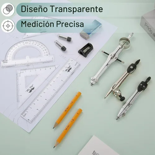Vista 4 de Mr. Pen- Geometry Set, 13 pcs, 3 Metal Compasses, Protractor, 6" Ruler Black