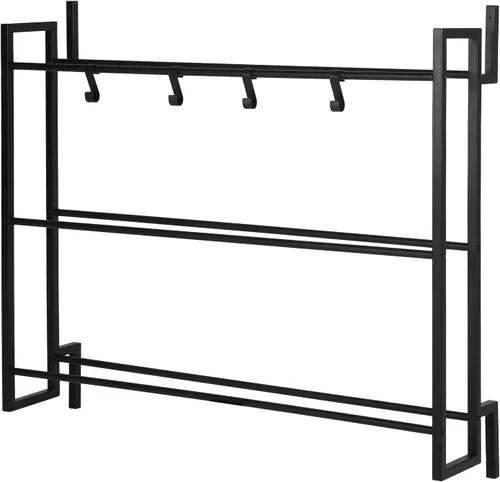 Vista 4 de MyGift Estante para pelotas montado en la pared, 3 niveles de gimnasio, equipo de ejercicio, organizador de almacenamiento, estante con 4 ganchos