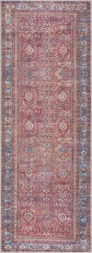 Vista 3 de Hauteloom Georgia Bian - Alfombra de pasillo de cocina lavable a máquina, estilo floral oriental, alfombra larga envejecida para entrada, color rojo
