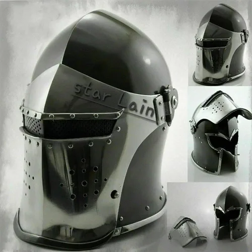Vista 3 de Medieval Replicas Casco Barbuta Casco Armadura Casco de Caballero Romano Cascos con Forro Interior ECTORIA