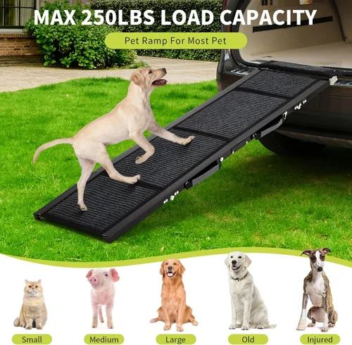 Vista 4 de Collapsible Dog Ramp for Car, SUV & Truck – Portable Non-Slip Wide Pet Stairs, Extra Wide Anti-Slip Surface, Supports Large Dogs up to 250 lbs, Easy