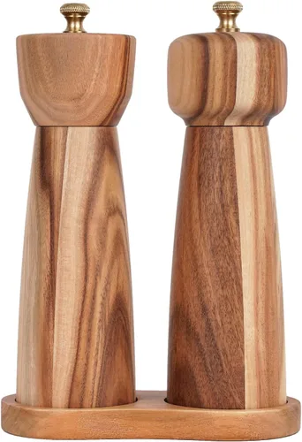 Vista 9 de Molinillo de pimienta, molinillo de pimienta con acero inoxidable ajustable, madera de acacia, 20.5 cm/8 pulgadas de altura, diámetro inferior: 6