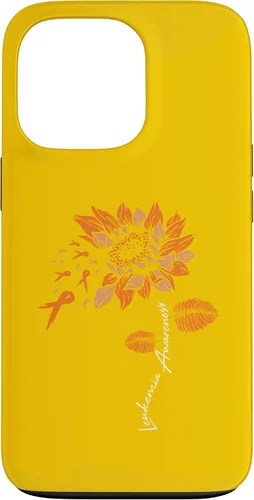 Vista 10 de iPhone 16 Leukemia Blood Cancer Awareness Orange Ribbon Sunflower Case
