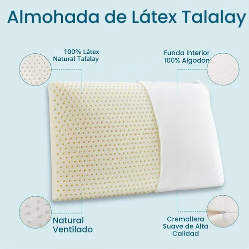 Vista 2 de JOTOM - Almohada de látex Talalay 100 % natural, almohada de lujo tamaño Queen para personas que duermen de lado, espalda y boca abajo, funda