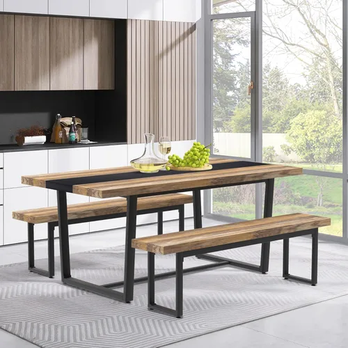 Vista 5 de STHOUYN Par de 2 bancos de comedor de 59 pulgadas para 6-8 personas, bancos de mesa de cocina de interior de granja, banco de cama, banco industrial