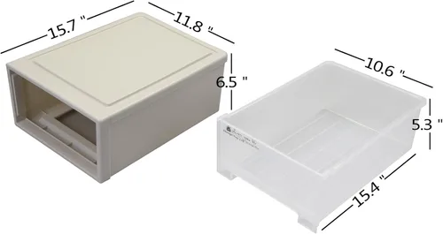 Vista 2 de Obstnny - Paquete de 2 cajones de almacenamiento de plástico, apilables, 17.8 cuartos de galón Caja de cajones de escritorio