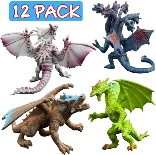 Vista 3 de Juego de juguetes de dragón con detalles realistas de 4 pulgadas con caja de regalo, 12 piezas de mini figuras de dragón en y estilos, juguete