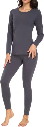 Vista 13 de wirarpa Juego de ropa interior térmica de algodón para mujer, ligera, pantalones largos, capa base, conjunto de pijama para mujer, parte superior e