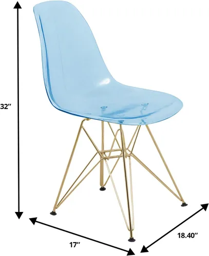 Vista 2 de LeisureMod Sillas de comedor de acrílico con base Eiffel cromada, respaldo ergonómico curvado, juego de 2 sillas laterales ligeras para cocinas