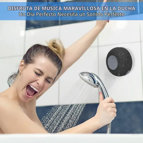 Vista 2 de Altavoz de ducha Bluetooth impermeable portátil inalámbrico resistente al agua altavoz ventosa, micrófono integrado regalos para niños altavoz