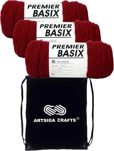 Vista 5 de Premier Yarns Basix White 1115-01 (3 madejas, el mismo lote de tinte) hilo acrílico mediano #4 para ganchillo y tejer con bolsa de proyectos 3