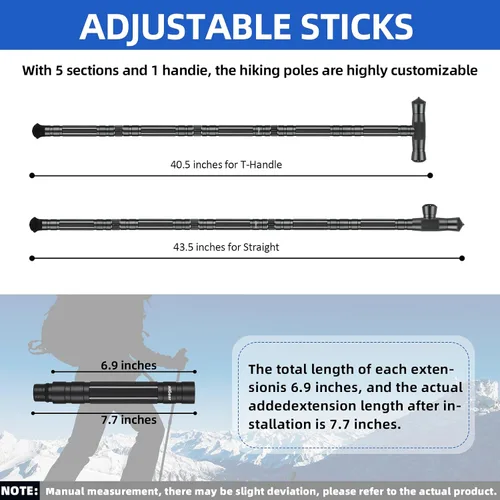Vista 5 de aiGear G2 Tactical Hiking Stick, 5-Section Heavy Duty Walking Staff for Men Women, Aerospace-Grade Aluminum Alloy Trekking Poles with Integrated