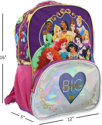 Vista 6 de Disney Princess Girl - Mochila escolar de 16 pulgadas (talla única, púrpurarosa), PúrpuraRosado, Clásico