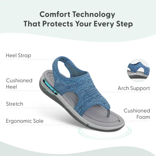 Vista 3 de Orthofeet Sandalias de soporte de arco para mujer, ideales para aliviar el dolor de talón y pies. Tejido de punto elástico con soporte de arco