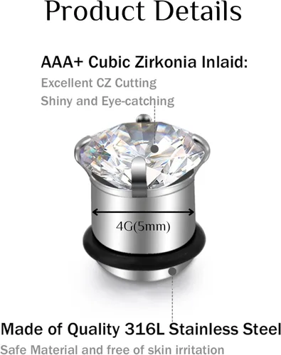 Vista 2 de FECTAS Calibre de oído dilatador tapones con anillo tórico piercing joyería plata 00G