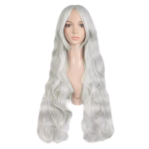 Vista 6 de MapofBeauty Peluca de disfraz de cosplay rizada en espiral de 32 pulgadas Azul celeste