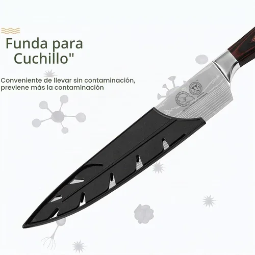 Vista 6 de XYJ Juego de cuchillos de cocina de acero inoxidable de 8 piezas con funda de transporte y funda de mango ergonómico para equilibrar bien