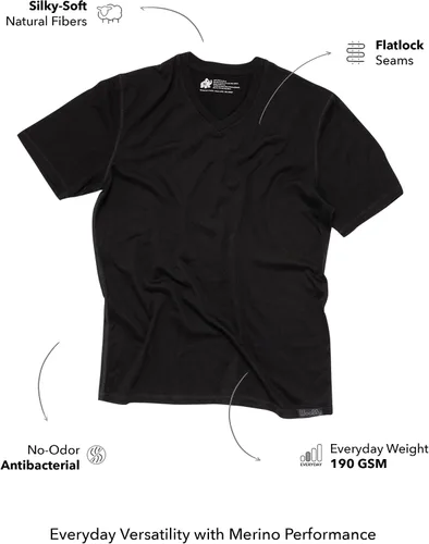 Vista 5 de Woolly Clothing - Camiseta de lana merina con cuello en V para hombre, peso diario, transpirable, antiolor