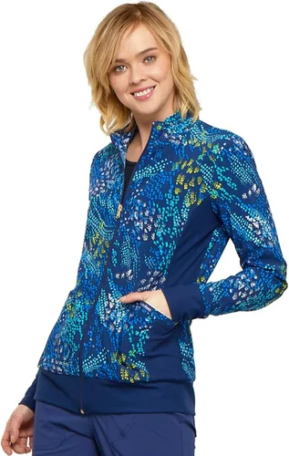 Vista 7 de Cherokee Flexibles Women Warm Up Scrubs Jacket Zip Front Knit Panel CK308