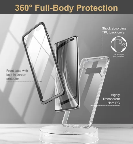 Vista 4 de SURITCH Funda transparente para Samsung Galaxy S10 Plus (solamente) de 6.4 pulgadas, [protector de pantalla integrado], protección de cuerpo